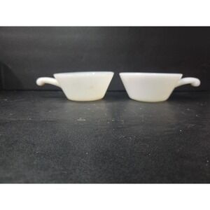 Anchor Hocking White Milk Glass Bowls #240, Set Of 2, Oven Safe W/‎ Handle, Vtg